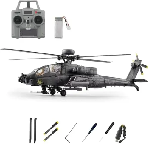 C170 AH-64D Brushless RC Hubschrauber im Maßstab 1:48, 6 Kanäle, Flybarless, 3D-Flip, Inverted Flight per Knopfdruck, TOF-Höhenhaltung und optischer Flusspositionierung - Dunkelgrau/1 Batterie