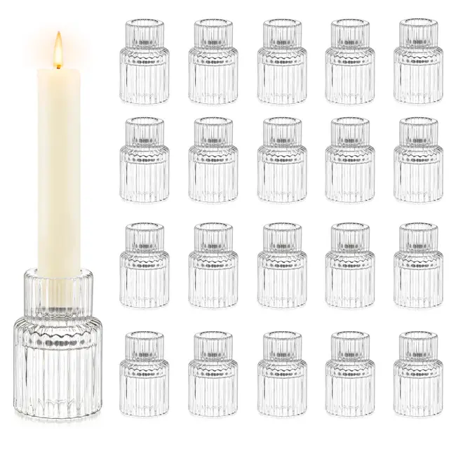 Hewory Kerzenhalter Glas Kerzenständer Stabkerzen: 20er Set Klein Stabkerzenhalter für Hochzeit Tischdeko Klar Kerzenhalter Stabkerze für Deko Wohnzimmer Weihnachten