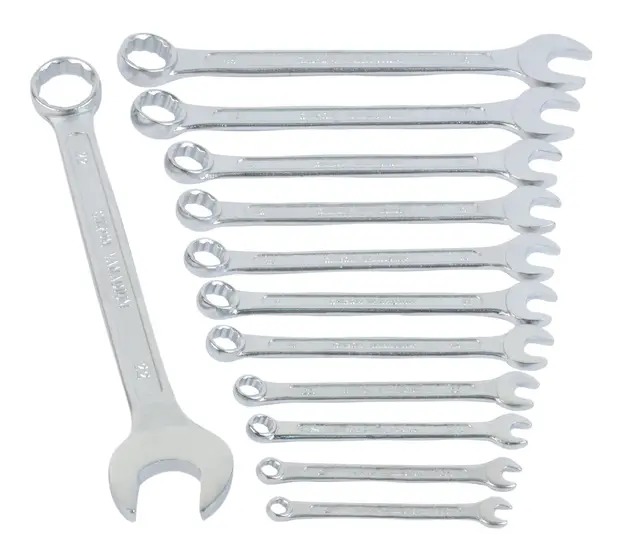 Brüder Mannesmann Gabel-Ringschlüsselsatz 12-tlg., Chrom-Vanadium, langlebig, robust, Profi-Werkzeug für Werkstatt und Auto-Hausreparaturen, Größen 6–22 mm | M 130-12