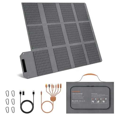 120W Tragbares Solarpanel, 19V faltbares Solarladegerät mit USB C, USB A und DC Ausgängen, IP65 Wasser- und staubdicht, für tragbare Power Station, iPhone, iPad, Camping, Wandern, Outdoor-Reisen
