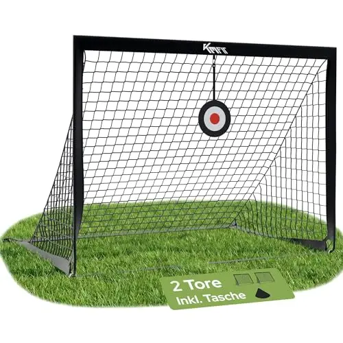 KM-Fit Fußballtor 2er Set 120x90 cm – Pop Up Fußballtore für Kinder & Garten | Klappbares Trainingstor mit Zielscheiben | Mini Fußballtor Outdoor mit Bodenanker & Tragetasche
