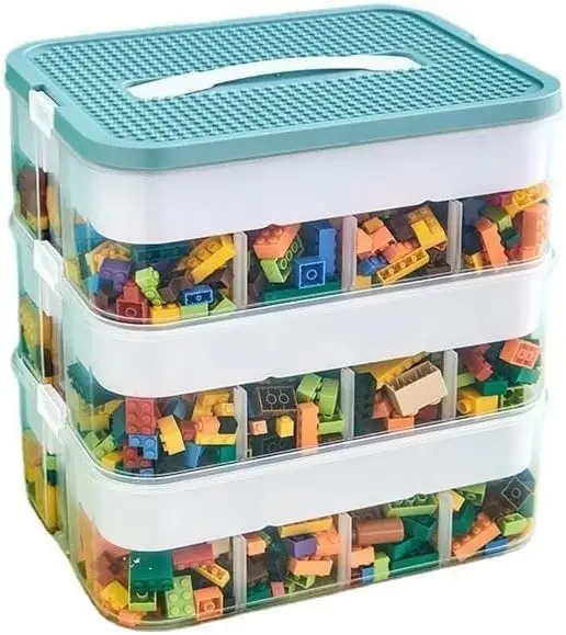 Dreifach Aufbewahrungsbox für Lego Bausteine Ablagefächer Stapelbar Kisten Spielzeug Aufbewahrung mit Deckel Stapelboxen Kunststoff Sortierboxen Kleinteile Transparent (box only)