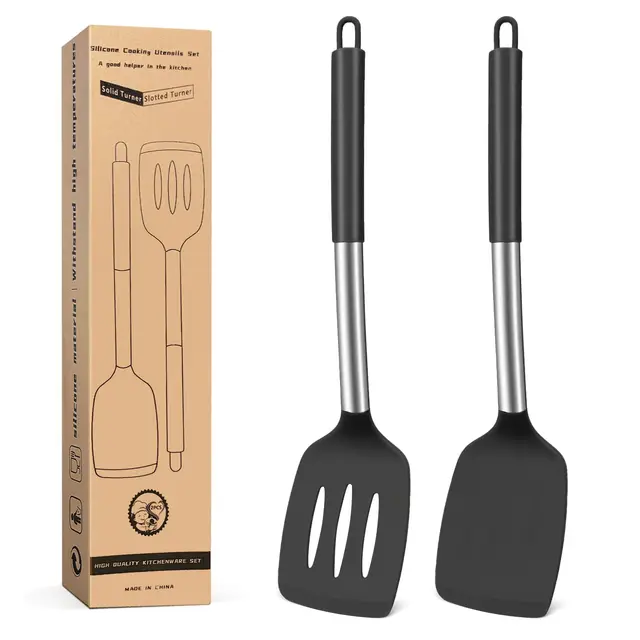 Pfannenwender, Silikon Küchenhelfer lebensmittelechtem Silikon Silicone Spatula Set Hitzebeständig zum Kochen Backen Wenden, Spülmaschinenfest, starker Edelstahl-Kern2