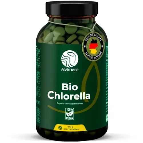 Bio Chlorella Tabletten – 360 Stück (180g), 100% reines Chlorella Pulver aus kontrollierter Landwirtschaft, Bio-zertifiziert & laborgeprüft, hoher Chlorophyllgehalt, vegan & glutenfrei