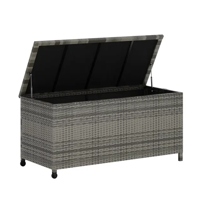 Litake 480L Aufbewahrungsbox für den Außenbereich, Große Terrassenbox Polyrattan Gartenbox wetterfest mit Deckel& Zwei Radern, Leicht Bewegen, Kissenbox für Garten/Balkon, 132x 55.5 x 64 cm, Grau