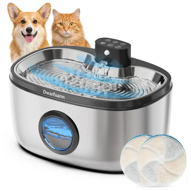 Trinkbrunnen für Hunde,Katzen Trinkbrunnen,Trinkbrunnen für Katze Kabellos | Edelstahl, 5L, Kabellos, 4000mAh Akku, Abnehmbare Wasserpumpe, Drei Betriebsmodi, Abnehmbare Wasserpumpe, 2 Filters, Leise