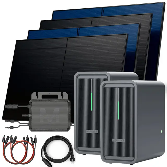 SUNNIVA® 2000W Balkonkraftwerk mit 4.48 kWh Speicher MARSTEK 2x B2500-D, BIFAZIAL FULLBLACK komplett Steckdose, PV Solaranlage Komplettset mit Solarspeicher, 4x 500W N-Type Glas Bifacial Module