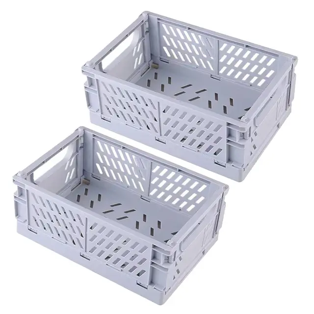 2 Stück Aufbewahrungskorb Kleine Klappboxen Blau Faltbar Stabil Aufbewahrungskiste Kunststoff Klappkorb für Küche/Kinderzimmer/Büro(Hellblau