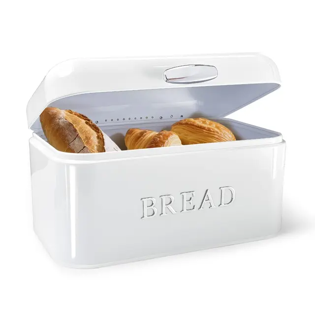 HOUSLUX Metall-Brotkasten mit Flip-Top-Deckel Weiß 30×18×16 cm
