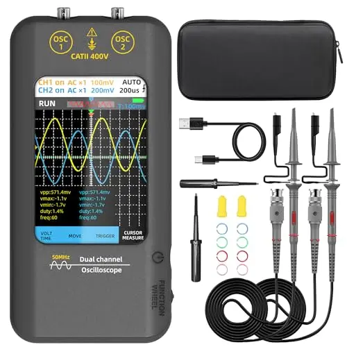 BSIDE Handheld Oszilloskop 3.98'' Touchscreen digitales Oszilloskop Zweikanal 50MHz Bandbreite Tragbares Oszilloskop Signalgenerator 250MSa/s Abtastrate Tablet Automotive Oszilloskop