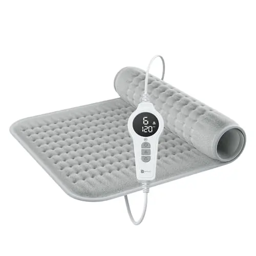 BR Bringer Infrarot Heizkissen mit Abschaltautomatik - 6 Heizstufen (25-60°C), Überhitzungsschutz, Maschinenwaschbar, LED Display, sehr weiches Flanell (Grau, 70 x 40 cm)