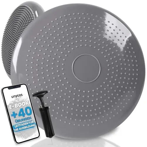 unycos - Ballsitzkissen inkl. Pumpe【Ø34 cm | Trägt 150 kg】Orthopädisches Sitzkissen Anti-Burst, Noppenkissen, Balance Pad, Luftkissen für Bürostuhl, Core, Fitness, Reha/Koordinations (Basic)