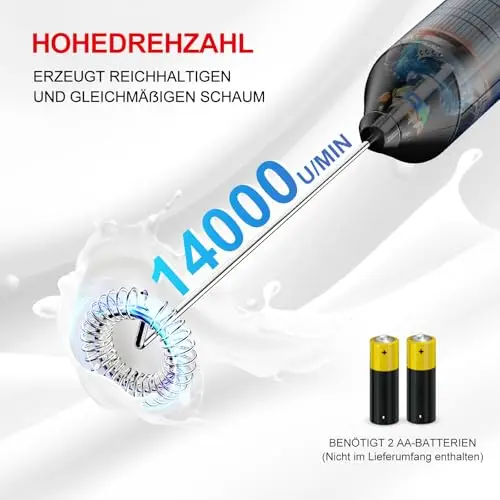 Bonsenkitchen Elektrische Milchaufschäumer, Handheld Milchschäumer Stab für Kaffee, Geschenkschaumbereiter für Kaffeeliebhaber, Latte Macchiato, Cappuccino, batteriebetrieben, Kaffeemixstab-Schwarz