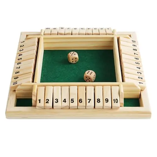 Shut The Box Spiel, Klappbrett Spiel Würfelspiel aus Holz 2-4 Spieler Familie Holzbrett Tisch Klassisches Holz Brettspiel mit 8 Würfe Mathematik Lernspielzeug, für Party Kneipe (Grün)