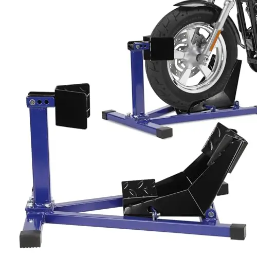 Motorrad Montageständer, Motorradwippe vorn Vorderradklemme Motorrad Ständer, Transportständer Vorderrad, Geeignet für 17-21 Zoll Reifen, Blau