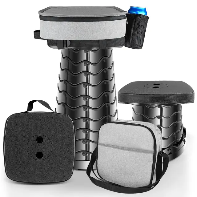Klapphocker Faltbar mit Wendbarer Tragetasche als Sitzkissen, Höhenverstellbar bis 220 kg, Leichter Campinghocker für Outdoor Garten Camping
