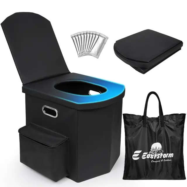Faltbare Campingtoilette XXL mit Seitentasche, Tragbare Notfalltoilette 42cm Komfort-Sitzhöhe, Mobile Klapptoilette für Garten, Zelten, Roadtrip, Strand, 200kg Stabil, Camping Zubehör Erwachsene