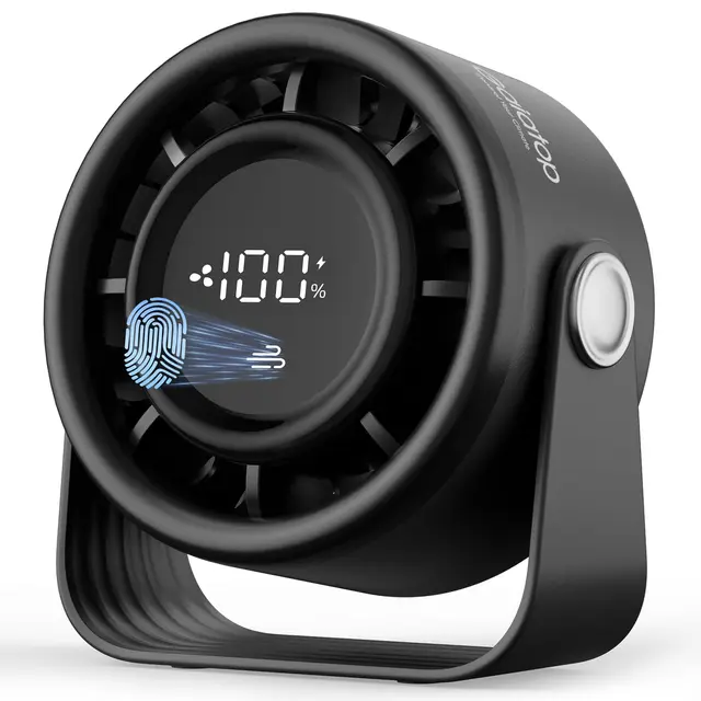 Gaiatop USB Ventilator Klein Leise, Akku Tischventilator mit 5 Stufen & Kraftvoller Luftstrom, Touch-Display, 360° Neigbar, Mini Akku Ventilator für Schlafzimmer Büro Schreibtisch, Schwarz