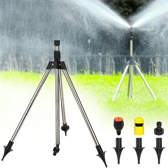 Rotating Tripod Sprinkler,Edelstahl Rotary Bewässerung Stativ,Garten Rasensprenger 360 Grad Sprinkler,Teleskop Unterstützung Spritzer für Große Flächen, Hof, Garten, Rasen