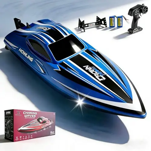 Ferngesteuertes Boot mit LED-Beleuchtung, RC-Boot, Selbstaufrichtend, 2 Akkus, 2,4 GHz Fernsteuerung, Fernbedienungsreichweite, Rc Boot für Kinder &Erwachsene,Pool & See (blau)