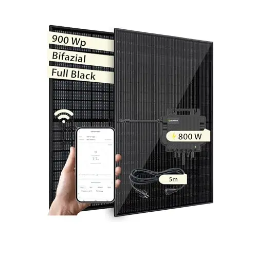 VALE Balkonkraftwerk Bifazial 900 Wp Full Black - Growatt Neo 800M-X Wechselrichter - Solarpanel Set - 5m AC-Kabel - inkl. App-Steuerung