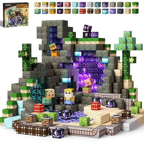 GobiDex Magnetische Bausteine Blöcke 100 Stück, MagWonder Bauen Sie mit Gemfifre Hollow Magnetblöcke, Game-Based STEM Spielzeug für Kinder ab 3 Jahren, Geschenk für Jungen und Mädchen(2 x 2 x 2 cm)