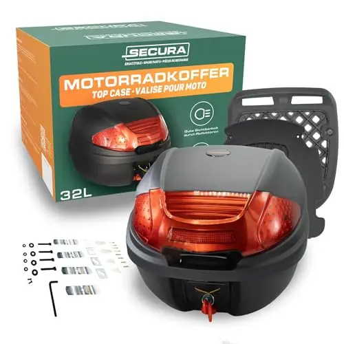 Secura Topcase Motorradkoffer schwarz 32 L mit Rücklicht