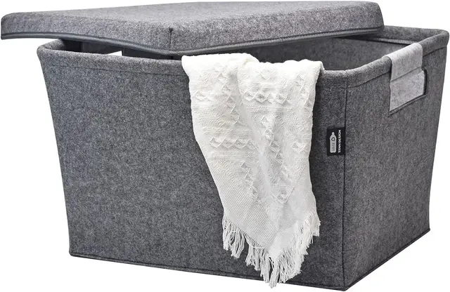 Wäschekorb aus rPET Filz 64 L – Wäschesammler mit Deckel & Griffen - Filzkorb Wäschebox für Bad, Schlafzimmer & Waschraum - Aufbewahrungskorb groß, faltbar & nachhaltig (Grau)