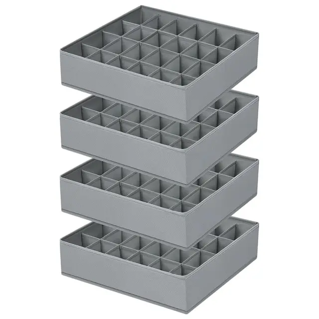 Homsorout Unterwäsche Socken Organizer - 4er Set Schrank Schubladen-Organizer Kleidung, 96 Fächer (4x24), Ordnungssystem Kleiderschrank, Aufbewahrungsbox für Kommode, Krawatten, Grau