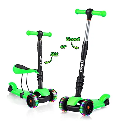 YOLEO 3-in-1 Kinder Roller Scooter mit Abnehmbarem Sitz, PU Räder, Höheverstellbare Lenker für Kleinkinder Jungen Mädchen ab 2 Jahre
