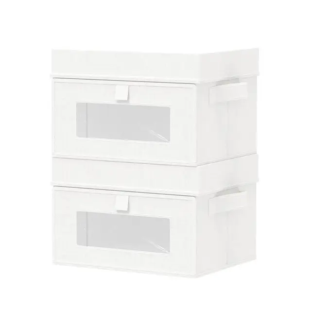 Aufbewahrungsbox mit Transparentem Sichtfenster, Kisten Aufbewahrung mit Deckel, Kleiderschrank Organizer, Faltbox für Kleidung, 2 Stück, Weiß, 26 x 20 x 17 cm, XSNY18WS-2