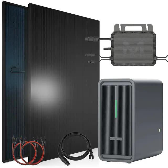 SUNNIVA® 920W Balkonkraftwerk mit 2,24 kWh Speicher Marstek B2500-D, BIFAZIAL FULLBLACK komplett Steckdose, PV Solaranlage Komplettset mit Solarspeicher, 2x 460W N-Type Glas-Glas Bifacial Module