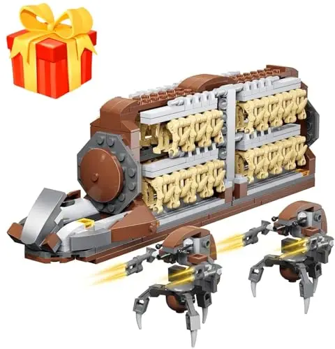 Generisch Battle Army Clone Platoon Attack Craft Building Kit 32-Piece, Battle Soldiers Troop Carrier with 2 Droidekas, Building Blocks Action Figures (32 Pieces Clone Soldier)