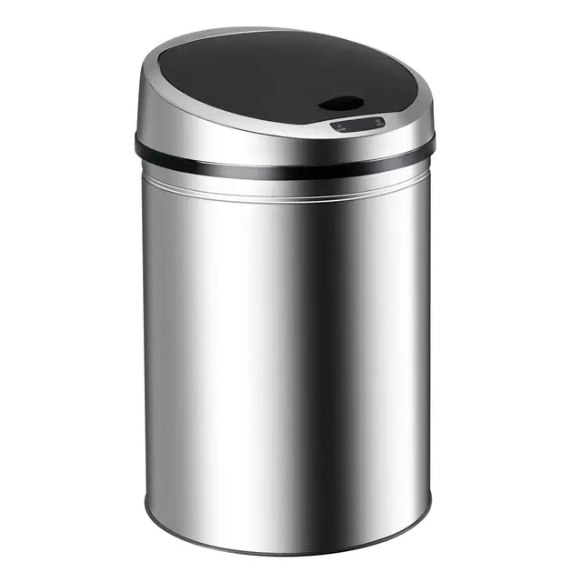 Ribelli Edelstahl Mülleimer 60 Liter - Abfalleimer mit Sensor - automatisches Öffnen und Schließen - Klemmring für Müllbeutel - Abnehmbarer Deckel - mit LED-Funktionsanzeige (Chrom)