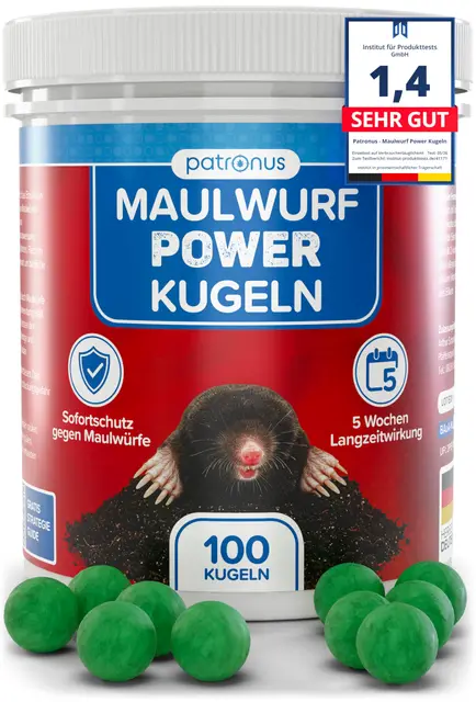 Patronus Maulwurf Power Kugeln 100 STK zum Maulwürfe effektiv vertreiben | Maulwurf Vertreiber-Kugeln mit Sofort- und Langzeitwirkung - effektives Mittel gegen Maulwürfe