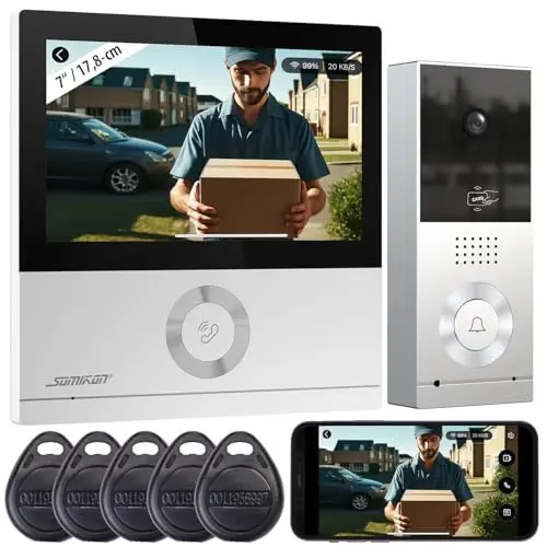 Somikon Türsprechanlage: WLAN-Full-HD-Video-Gegensprechanlage mit 17,8-cm-Touchscreen (7"), App (Gegensprechanlage mit Kamera, Video Türsprechanlage WLAN, Funk)