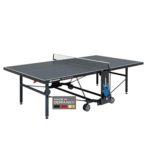 Schildkröt Tischtennisplatte ProTec Outdoor, wetterfester Kompakttisch, 6mm Melaminharzplatte, trendiges matt-schwarzes Design, klappbar und durch lenkbare Räder leicht fahrbar