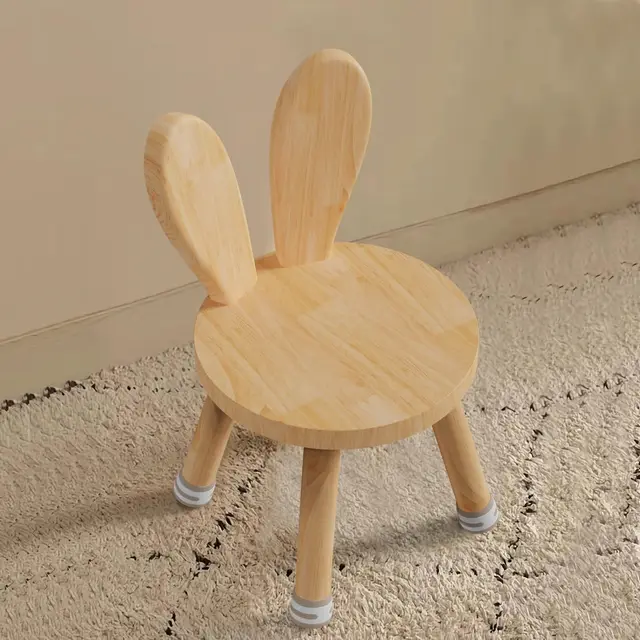 Kinderstuhl Holz ab 3 Jahren, Massivholz Kinderhocker mit Hasenohren-Rückenlehne, 25 cm Sitzhöhe, rutschfeste Füße, Kleiner Holzstuhl fürs Kinderzimmer, Essen, Malen und Lesen