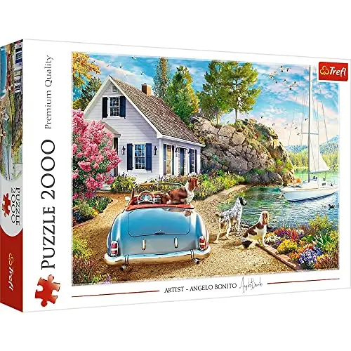 Trefl - Ferienhafen - Puzzle 2000 Elemente - Hunde, Sommer, Segelboot, Modernes DIY-Puzzle, Kreative Unterhaltung, Spaß, Klassisches Puzzle mit Tieren, für Erwachsene und Kinder ab 12 Jahren