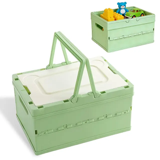 Klappboxen,Klappbox faltbar mit Henkel, Faltbar Spielzeugkiste mit Deckel und Griff,Für Küchen, Badezimmer, Büros, Schlafzimmer Und Kleiderschränke (Grün)