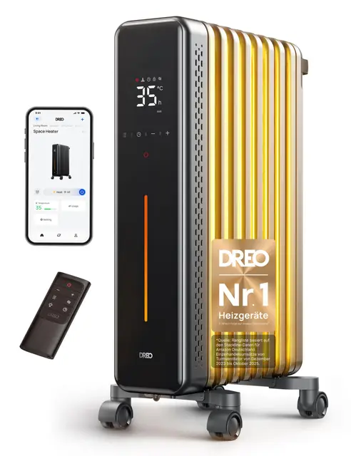 Dreo Ölradiator Energiesparend, 2000W Elektroheizung mit 9 Rippen, 3 Heizstufen, 4 Modi, 24h Timer, Überhitzungs-Kippschutz, Leiser Radiator Heizung Elektrisch mit Thermostat, OH521