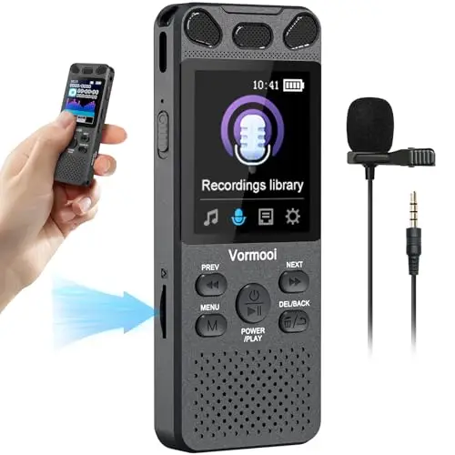 16GB Diktiergerät Digitales 110 Std Aufnahmegerät mit Externes Mikrofon, Vormooi 2,15" Farbbildschirm Voice Audio Recorder, USB-C Diktiergeräte MP3 mit Spracherkennung/Wiedergabe für Meeting Interview