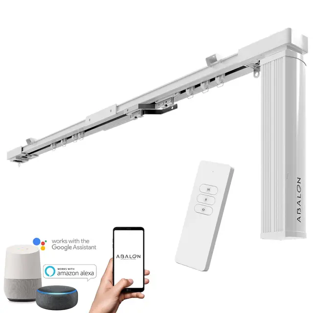 ABALON Elektrische Gardinenschiene, WLAN-Motor, kompatibel mit Alexa, Google Home und der Tuya Smart Mobile App, Fernbedienung, Breite bis zu 3 Meter, Weiß