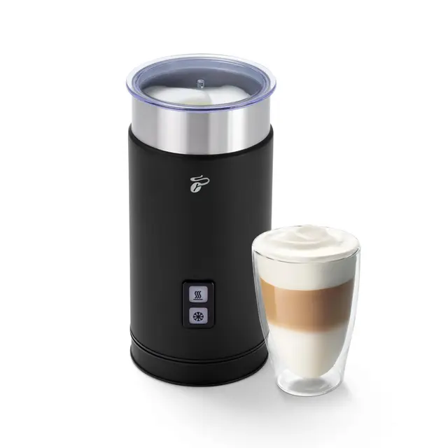 Tchibo elektrischer Milchaufschäumer, 130ml Fassungsvermögen, aus rostfreiem Edelstahl, Antihaftbeschichtung, warmer und kalter Milchschaum, für Latte Macchiato, Cappuccino und Kakao (Schwarz)