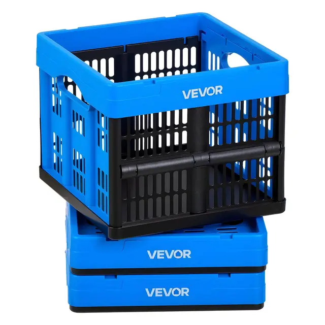 VEVOR Klappbox 25 L 3er-Pack, Faltbare Aufbewahrungsboxen aus Kunststoff, Stapelbare Klappkörbe mit Griffen, Tragkraft 10 kg pro Box, Klappkiste, Ideal für Haushaltsorganisation, Blau & Schwarz