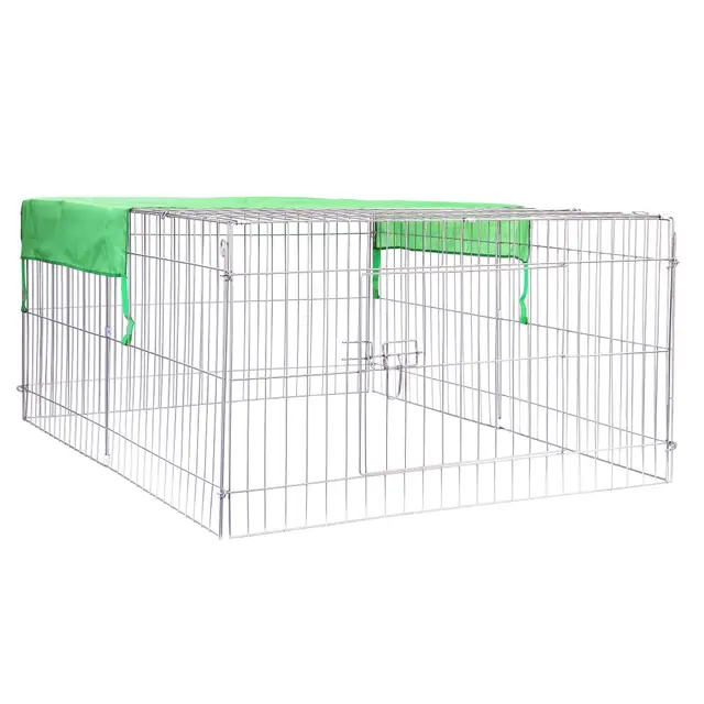 Wiltec Freilaufgehege für Kleintiere, 144 x 116 x 58 cm, stabiles und sicheres Laufstallgitter mit Sonnenschutz und 1 Öffnung