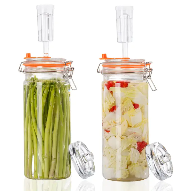 1,3L Fermentierglas Set mit Gäraufsatz & Gewicht – Fermentationsglas für Sauerkraut, Kimchi, Kombucha, Gurken uvm. (2er-Pack)