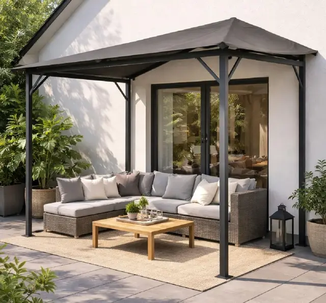 Gardissimo Outdoor Anbau-Pavillon Canopy, 300x200x255cm, Anthrazit | Überdachung für Garten oder Terrasse, Wandmontage, Stahl, Polyester