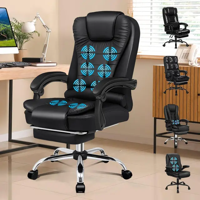 ALFORDSON Ergonomisch Chefsessel Massage Bürostuhl Wärmefunktion, Schreibtischstuhl Einziehbare Fußstütze, Drehstuhl Neigungswinkel 90°-150°,Besprechungsstuhl höhenverstellbarerPU-Leder Schwarz