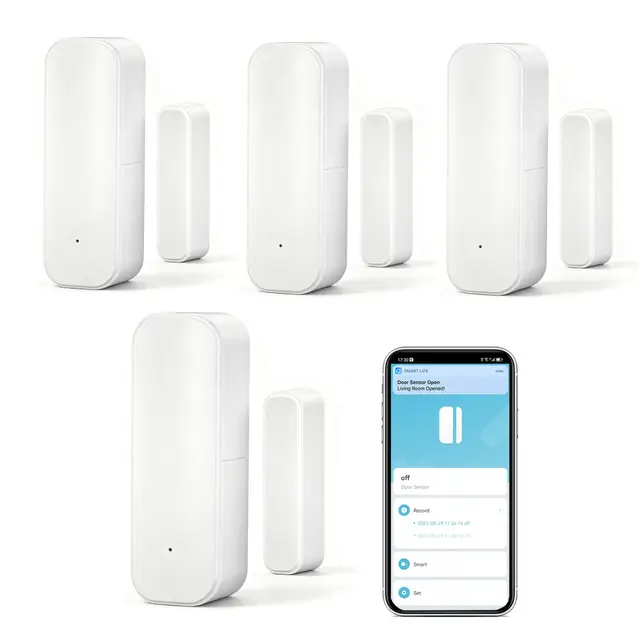 WiFi Türsensor Fenster Detektor: Smart Window Contact Sensor, Wireless Magnetic Door Open Detector with Free Notification Alerts, Compatible with Alexa Google Assistant (4-Pack)